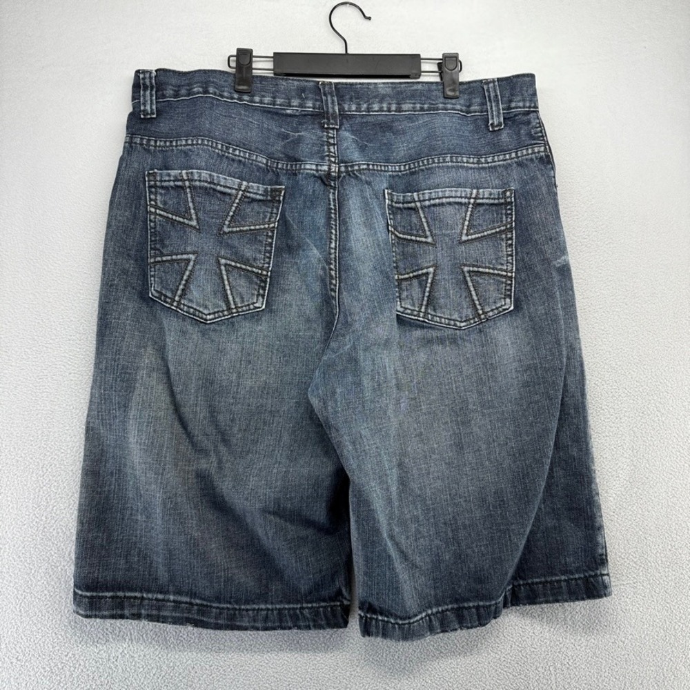 Vinage Route 66 Denim Jean Shorts Mens 38 Blue Cross Pocket Y2K Baggy Skater